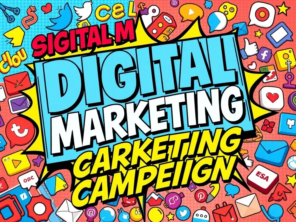 A dynamic digital marketing campaign visual, showcasing various online channels such as social media, email marketing, and search engine optimization, all converging to drive demand generation.