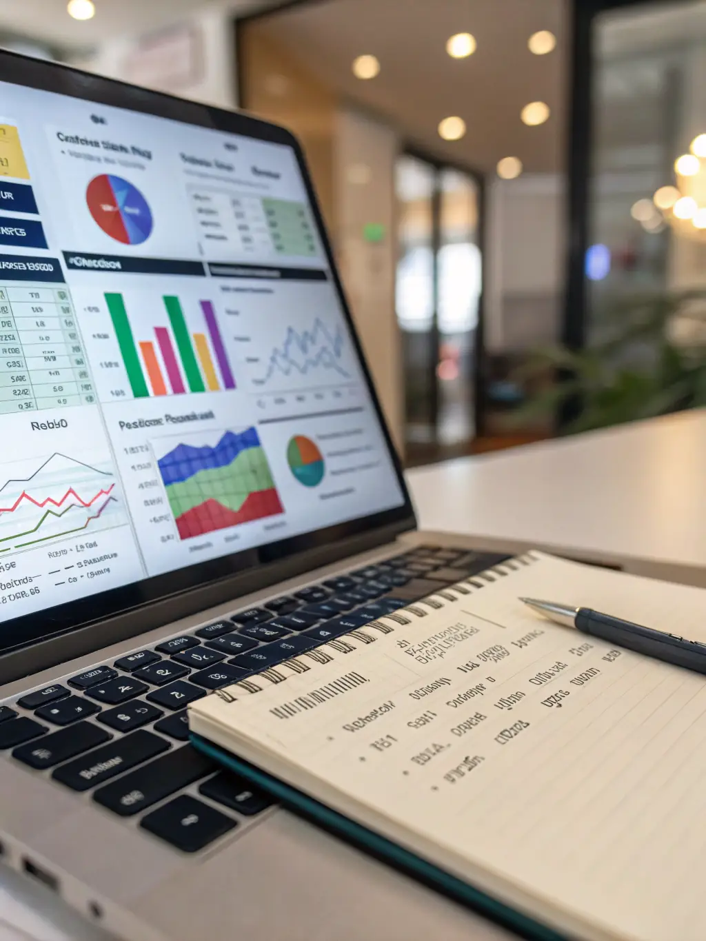 A stock image of data analytics dashboards displaying key performance indicators (KPIs) and growth metrics for a business.